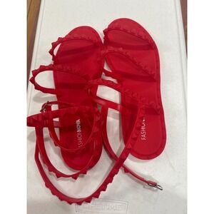 Fashion Nova Red Jelly Studded Gladiator Sandals Jona01 Womens Size 7